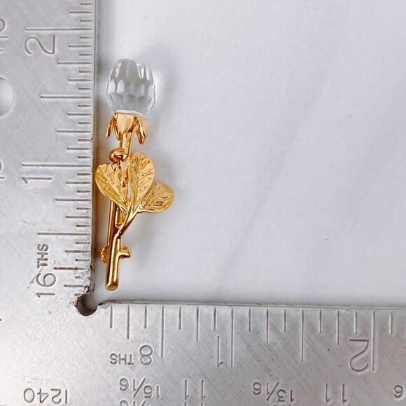 Vintage Swarovski Rose Pin Faceted Crystal 90s Y2K Small Rose Bud Floral Brooch - Picture 12 of 15